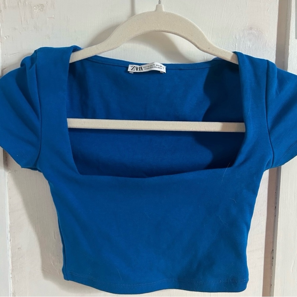 Zara Royal Blue Square Neck Crop Top